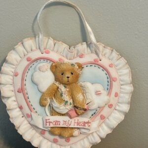 Cherished Teddies Heart Ornament with Pink and Blue Details